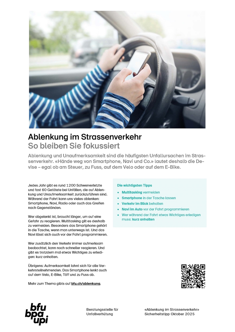 Sicherheitstipp - Ablenkung im Strassenverkehr